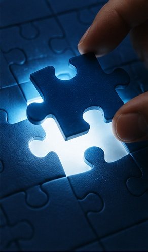 A hand placing the last, glowing puzzle piece into place