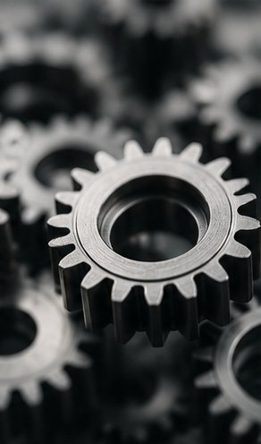Metal cogs meshing together