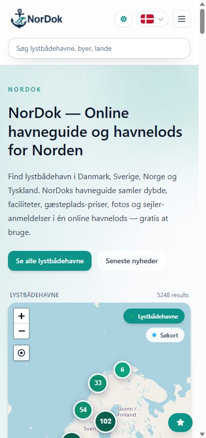Samme oplevelse på mobil — hvor mange sejlere bruger den.
