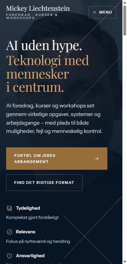 Samme side på mobil, hvor en del af programlægningen faktisk foregår.
